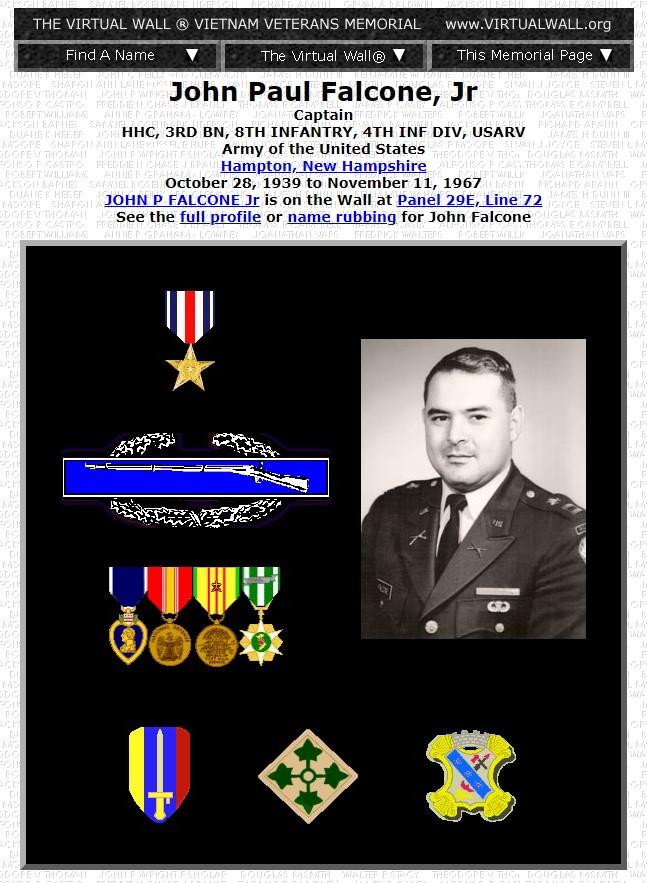 John Paul Falcone Jr Hampton NH Vietnam War Casualty