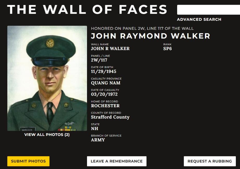 John Raymond Walker Rochester NH Vietnam War Casualty