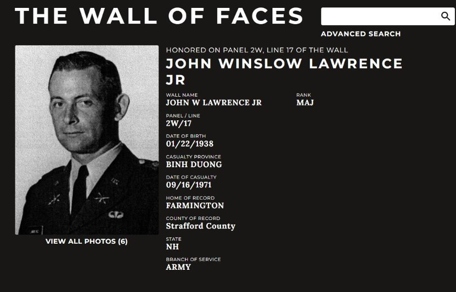 John Winslow Lawrence Jr Farmington NH Vietnam War Casualty