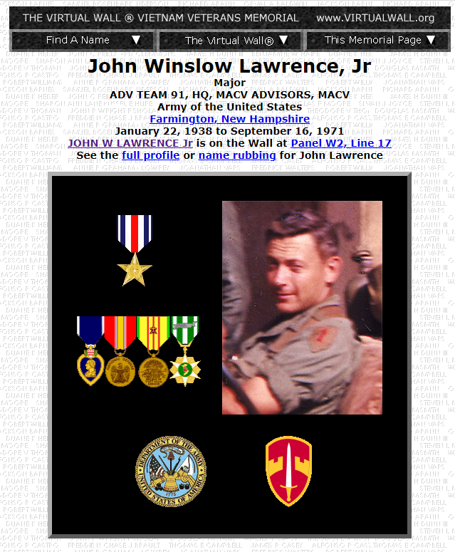 John Winslow Lawrence Jr Farmington NH Vietnam War Casualty