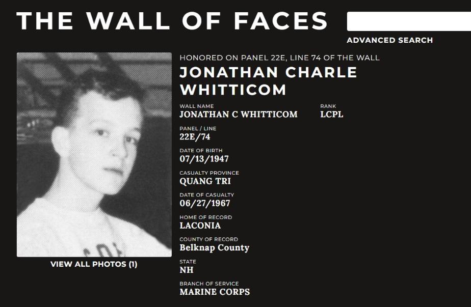 Jonathan Charles Whitticom Laconia NH Vietnam War Casualty