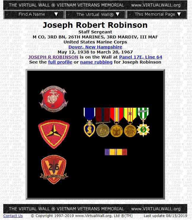 SSGT Joseph Robert Robinson Dover NH Vietnam Casualty
