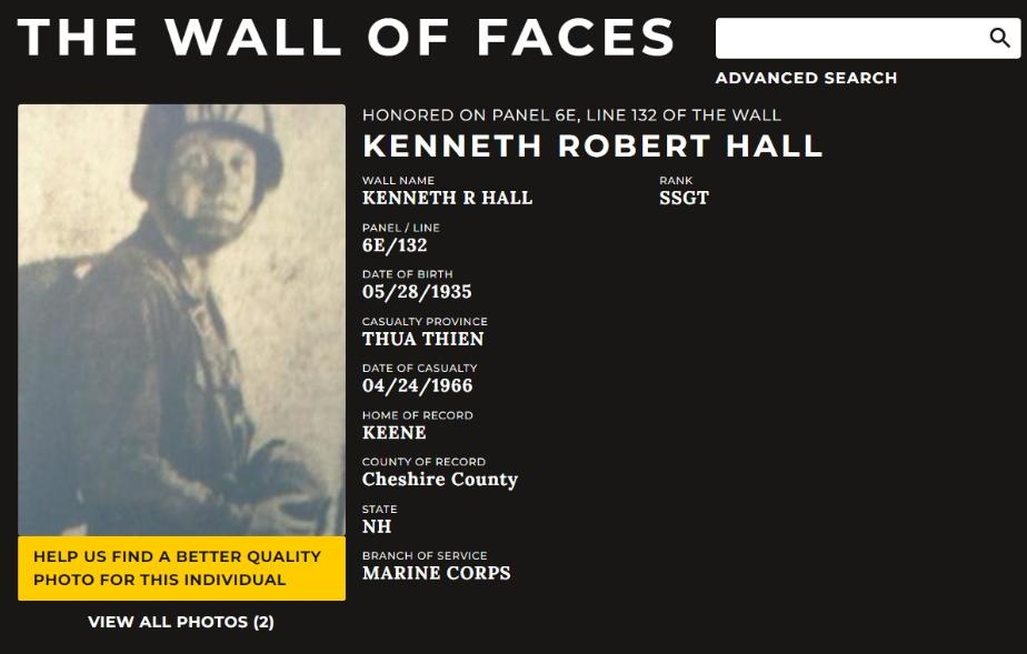 Kenneth Robert Hall Keene NH Vietnam War Casualty