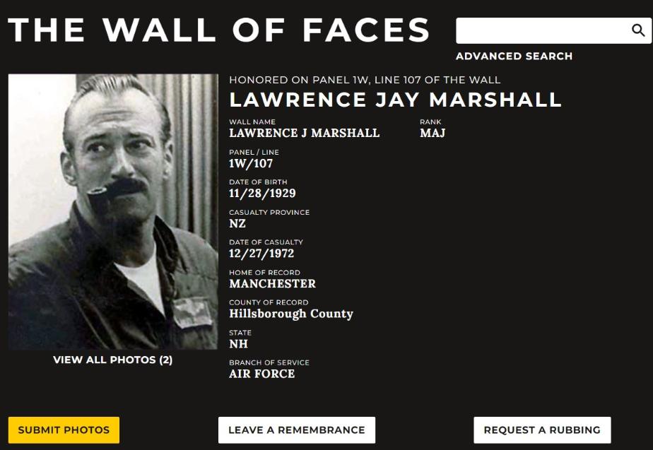Lawrence Jay Marshall Manchester NH Vietnam War Casualty