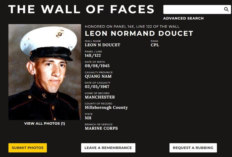 Leon Normand Doucet Manchester NH Vietnam War Casualty