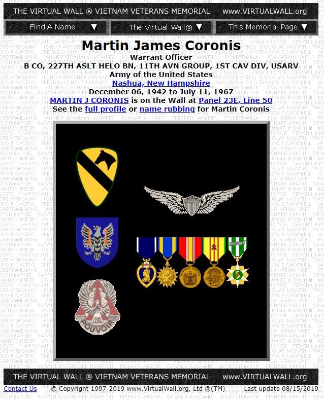 Martin James Coronis Nashua NH Vietnam War Casualty