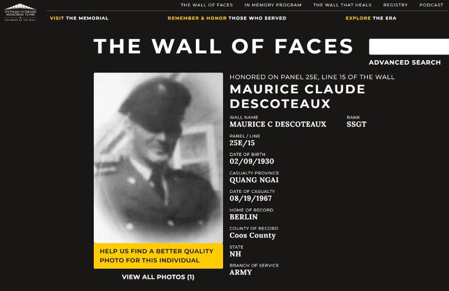 Maurice Claude Desoteaux Berlin NH Vietnam War Casualty