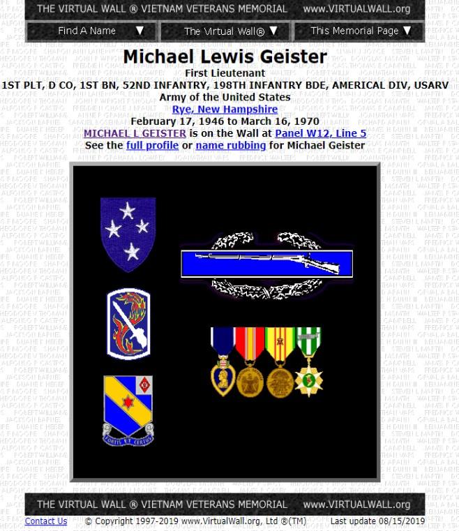 Michael Lewis Geister Rye NH Vietnam War Casualty