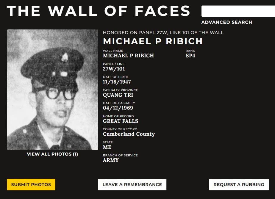 Michael P Ribich Somersworth NH Vietnam War Casualty