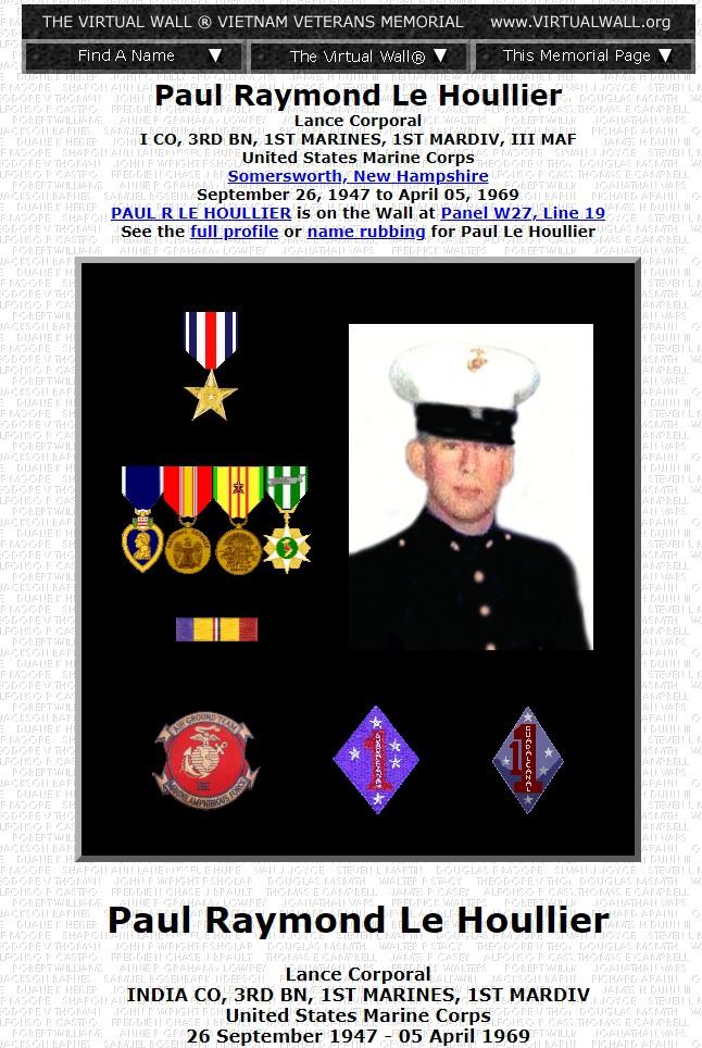 Paul; Raymond Lew Hollier Somersworth NH Vietnam War Casualty