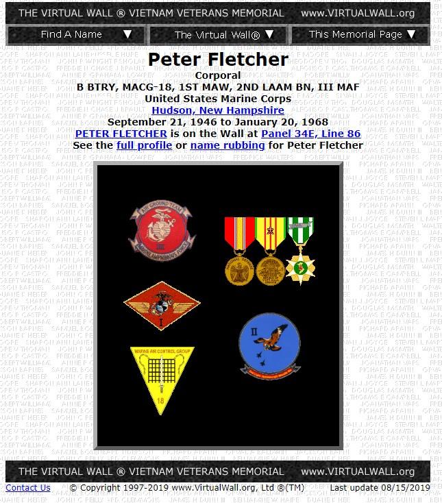 Peter Fletcher Hudson NH Vietnam War Casualty