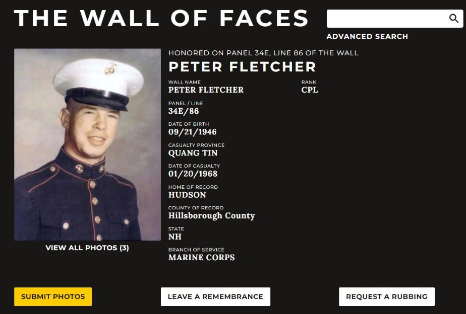 Peter Fletcher Hudson NH Vietnam War Casualty