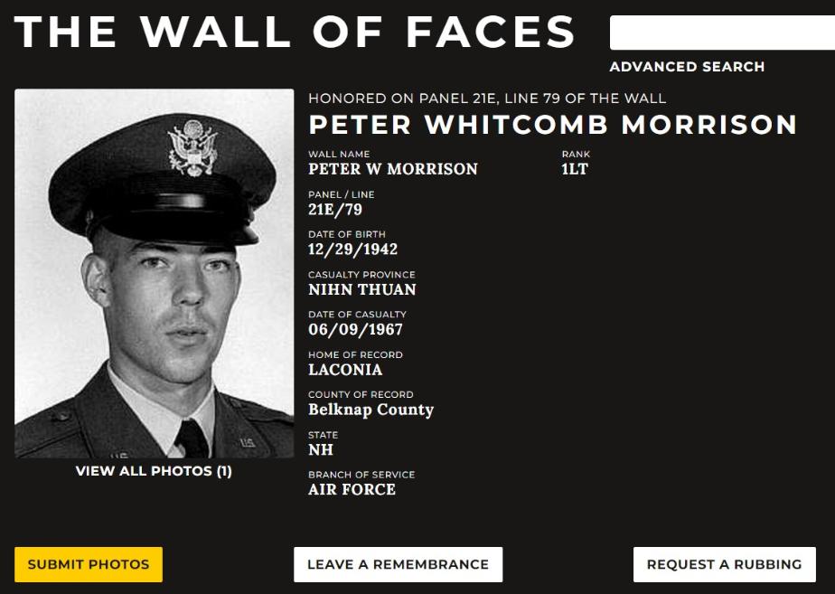 Peter Whitcomb Morrison Laconia NH Vietnam War Casualty