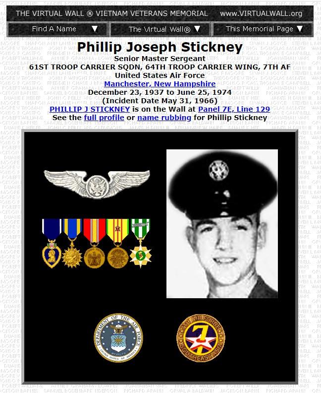 Philip Joseph Stickney Manchester NH Vietnam War Casualty