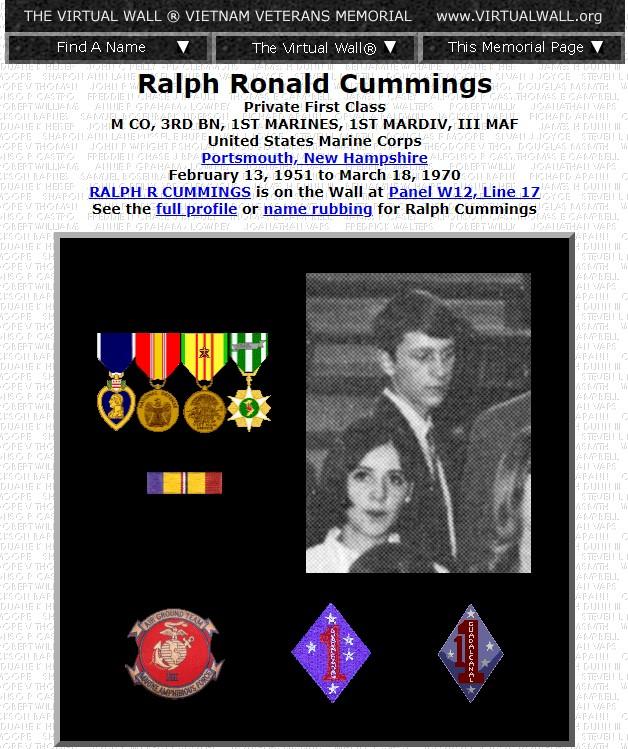 Ralph Ronald Cummings Portsmouth NH Vietnam War Casualty