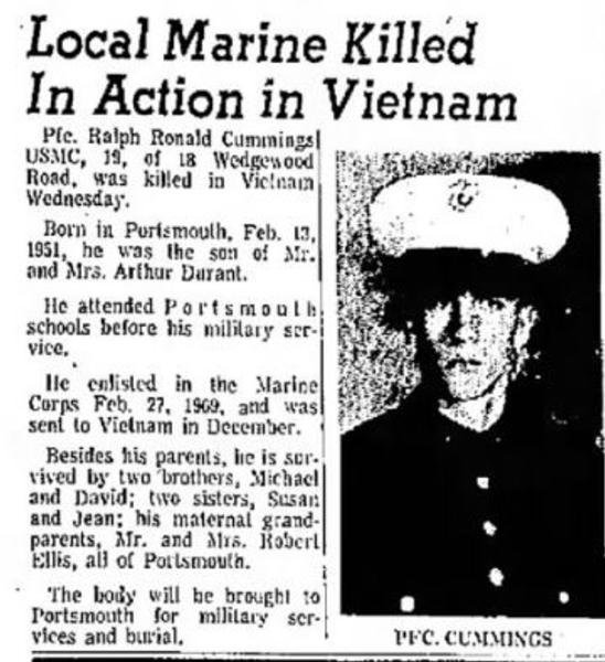 Ralph Ronald Cummings Portsmouth NH Vietnam War Casualty