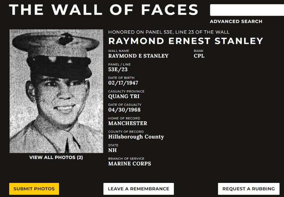 Raymond Ernest Stanley Manchester NH Vietnam War Casualty