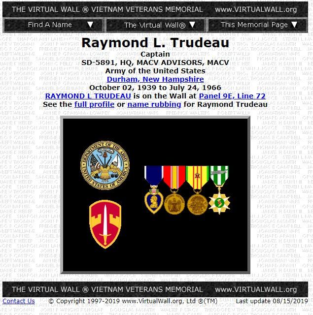 Raymond L Trudeau Durham NH Vietnam War Casualty