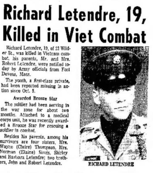 Richard Edward Letendre Nashua NH Vietnam War Casualty