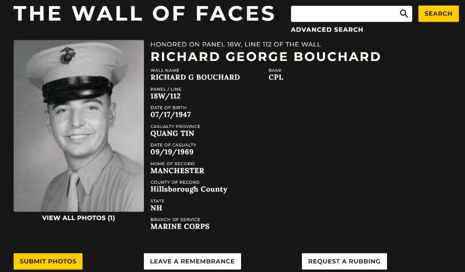Richard George Bouchard Manchester NH Vietnam War Casualty