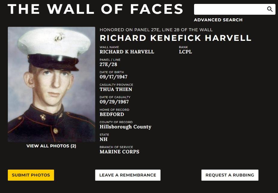 Richard Kenefick Harvell - Bedford NH Vietnam War Casualty
