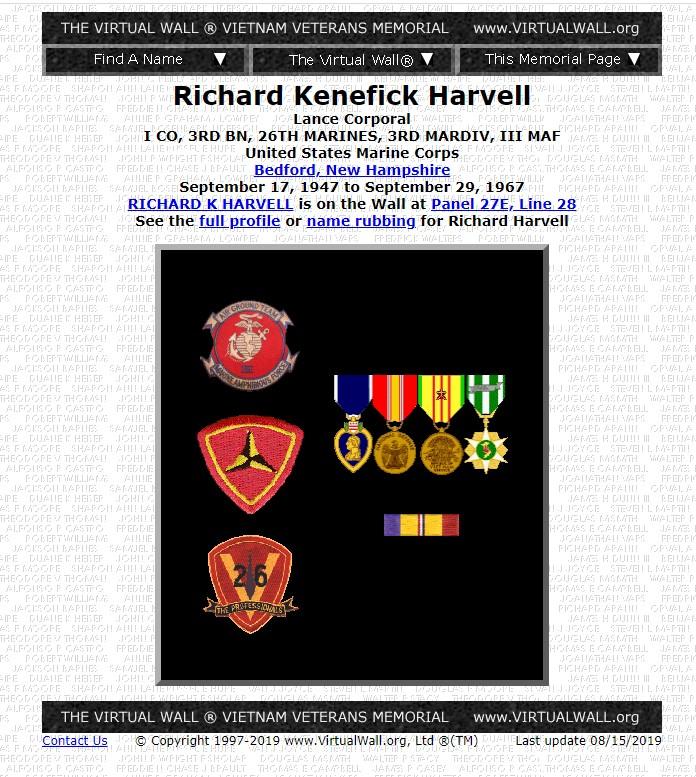 Richard Kenefick Harvell - Bedford NH Vietnam War Casualty