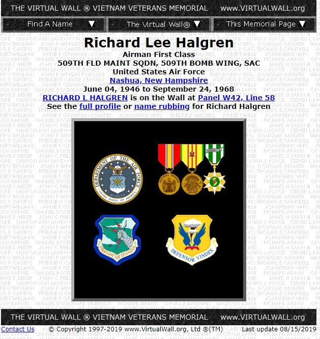 Richard Lee Halgren Vietnam War Casualty Nashua New Hampshire