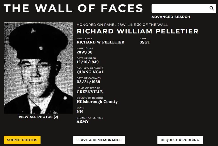 Richard William Pellitier Greenville NH Vietnam War Casualty