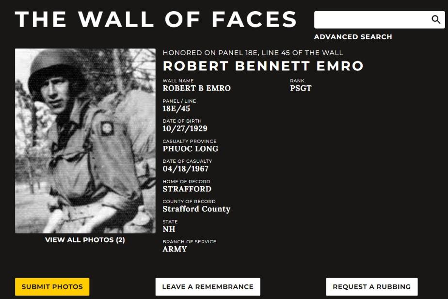 Robert Bennett Emro Strafford NH Vietnam War Casualty