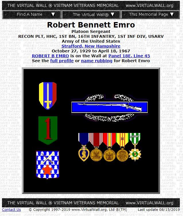 Robert Bennett Emro Strafford NH Vietnam War Casualty