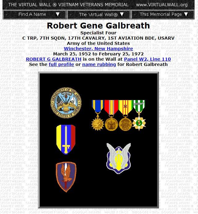 Robert Gene Galbreath Winchester NH Vietnam Casualty