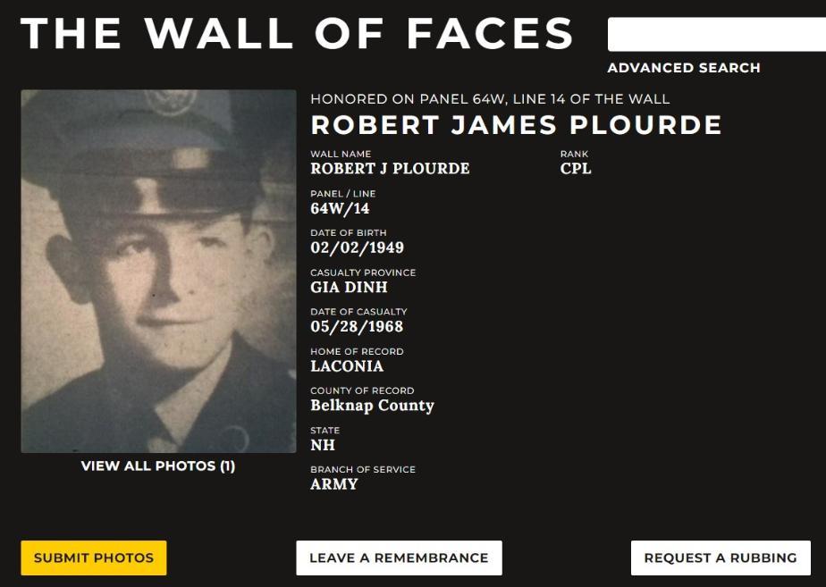 Robert James Plourde Laconia NH Vietnam War Casualty