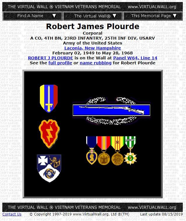 Robert James Plourde Laconia NH Vietnam War Casualty