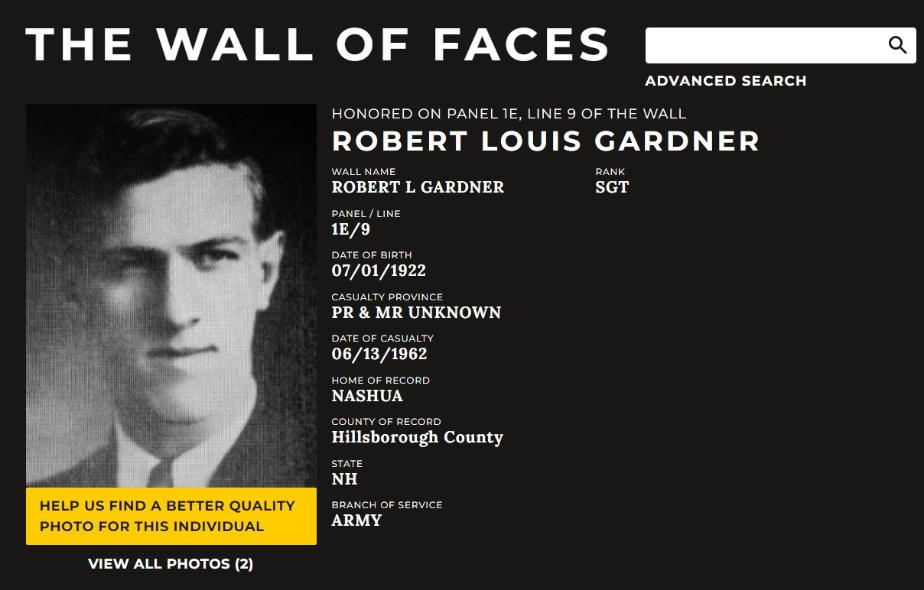 Robert Louis Gardner Nashua NH Vietnam War Casualty