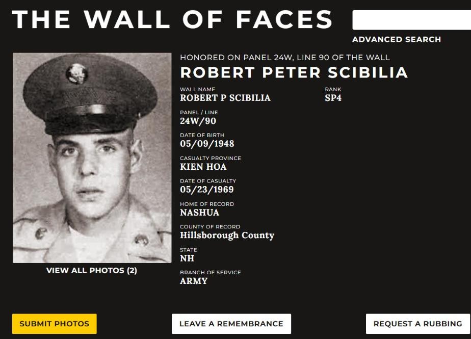 Robert Peter Scibilia Nashua NH Vietnam War Casualty