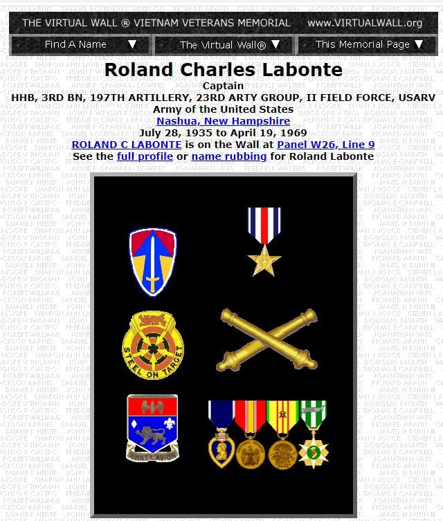 Ronald Charles Labonte Nashua NH Vietnam War Casualty