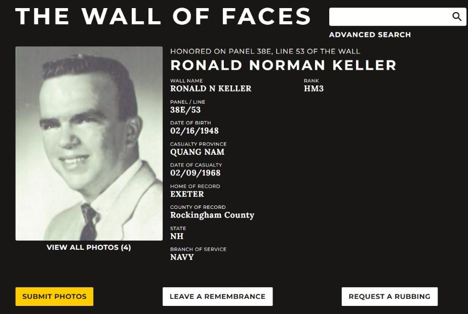 Ronald Norman Keller - Exeter NH Vietnam War Casualty