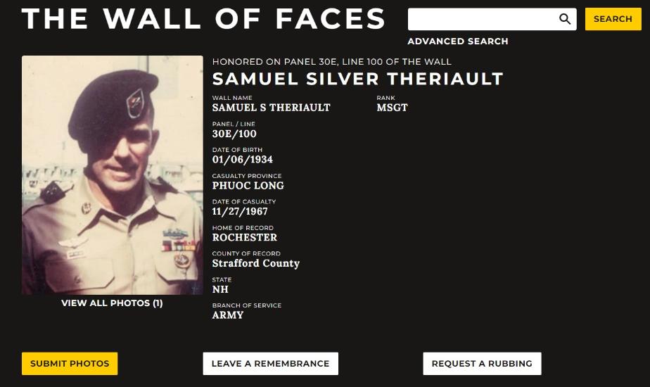 Samuel Silver Theriault Rochester NH Vietnam War Casualty