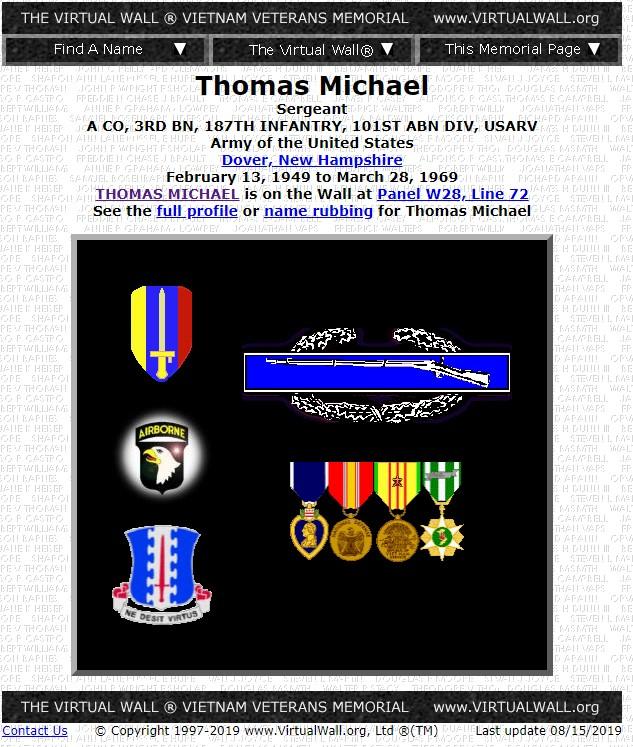 Sergeant Thomas Michael Dover NH Vietnam War Casualty