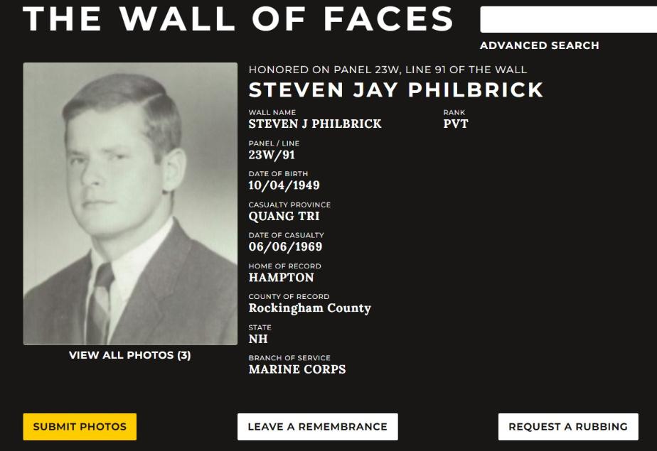 Steven Jay Philbrick Hampton NH Vietnam War Casualty
