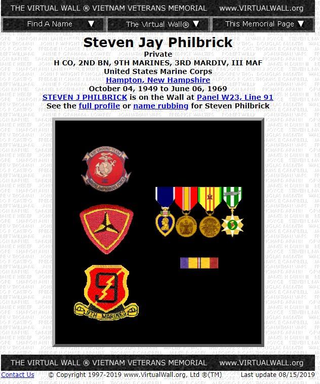 Steven Jay Philbrick Hampton NH Vietnam War Casualty
