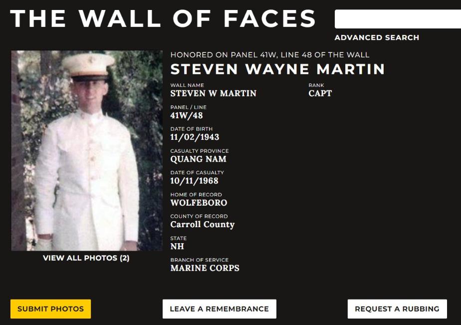 Steven Wayne Martin Wolfeboro NH Vietnam War Casualty