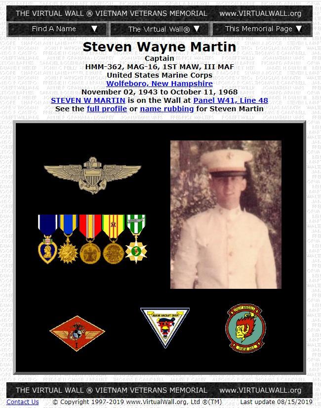Steven Wayne Martin Wolfeboro NH Vietnam War Casualty