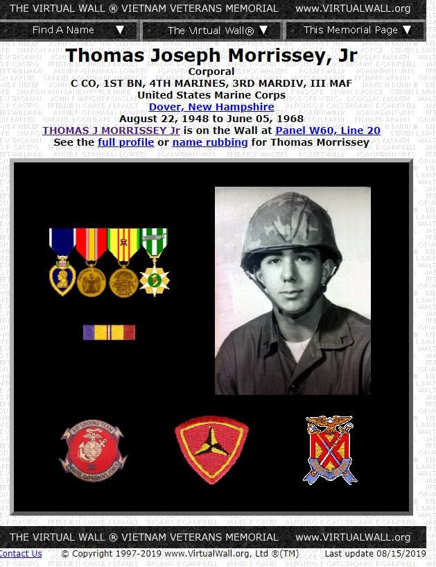 Thomas Morrissey Jr. - Dover New Hampshire Vietnam War Casualty