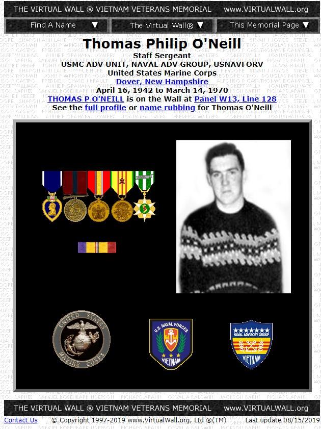 Thomas Philip O'Neill - Dover NH Vietnam Casualty