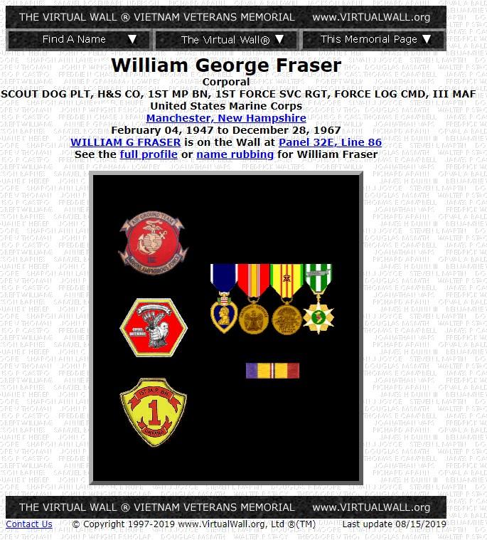 William George Frasier Manchester NH Vietnam War Casualty