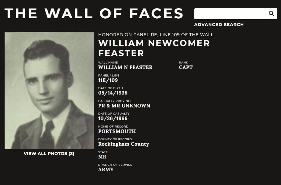 William Newcomer Feaster Portsmouth NH Vietnam War Casualty