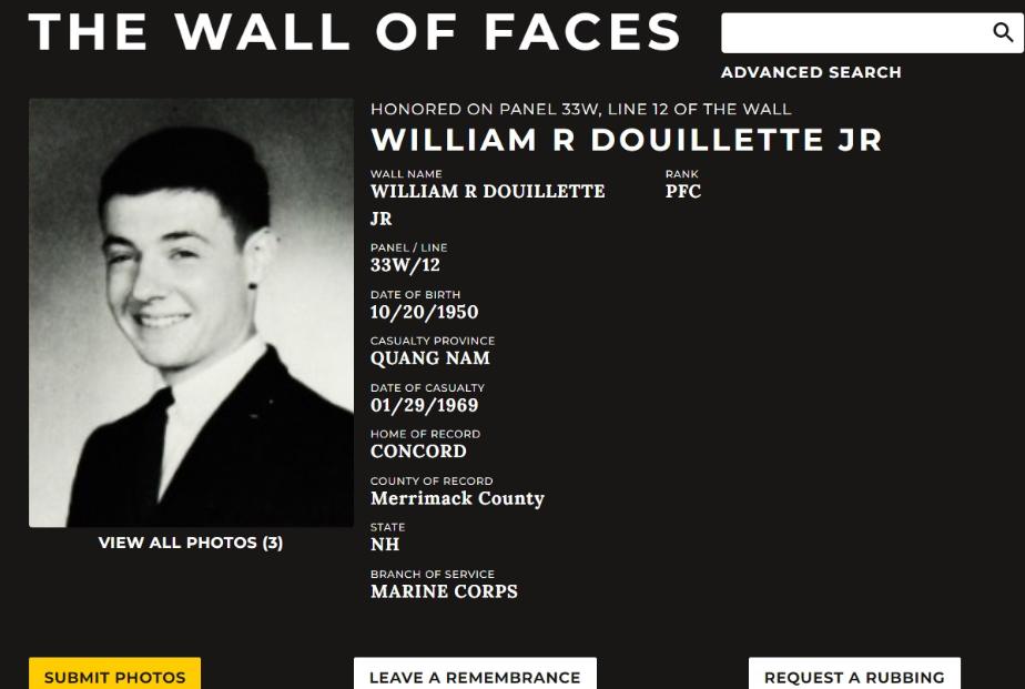 William Raymond Douillette Concord NH Vietnam Casualty
