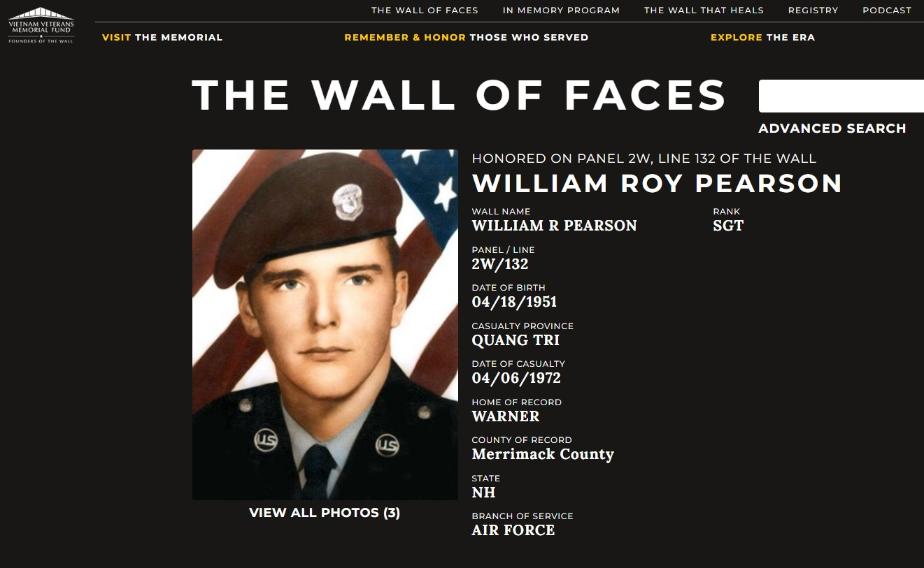 William Roy Pearson Warner Nh Vietnam War Casualty