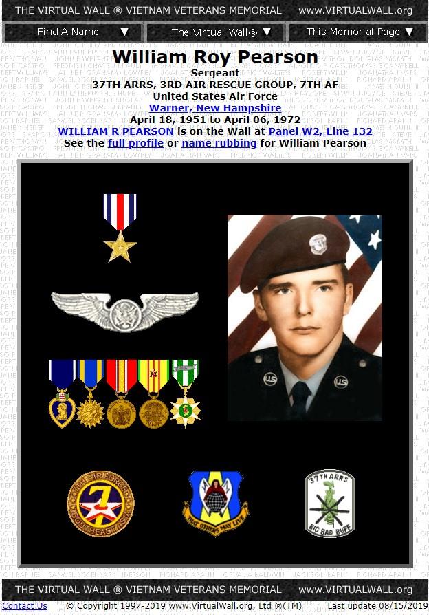 SGT William Roy Pearson - Warner NH Vietnam War Casualty